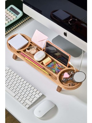 Lora Bianca Modera Ahşap Masa Üstü Düzenleyici Organizer - Ofis, Bilgisayar Masası Masa Üstü Düzenleyici