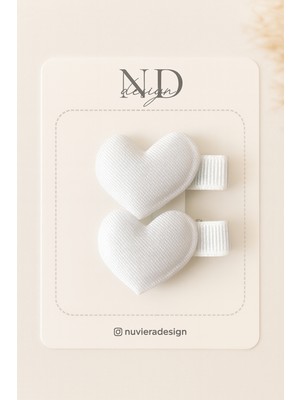 Nuviera Design Beyaz Mini Kalp Klips Toka - 2'li Set