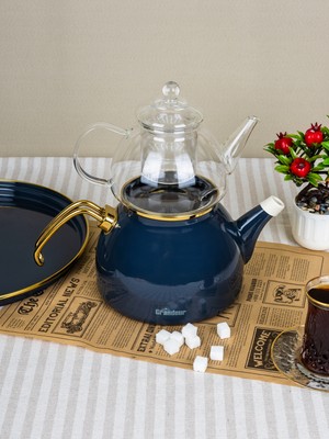 Savaşan Emaye Cam Demlikli Çaydanlık