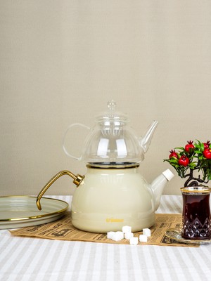 Savaşan Emaye Cam Demlikli Çaydanlık