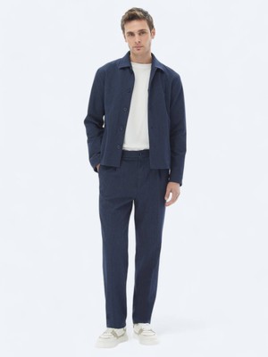 Lacivert Düz Modern Fit Pamuk Karışımlı Takım Elbise