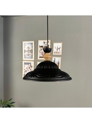 Bamyum Ralivo Siyah Metal Avize Tekli Q Şapka Başlık Mutfak Modern Dekoratif Sarkıt Aydınlatma