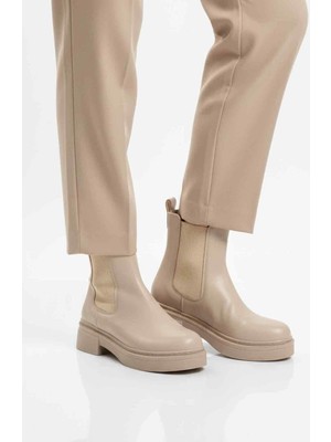 Ayakmod Bej Cilt Kolay Giyilebilir Polarlı Kaymaz Kadın Chelsea Bot 209134 Z