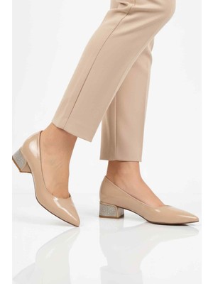 Ayakmod Bej Kırışık Taş Işlemeli Kadın Abiye Ayakkabı 357180 Z