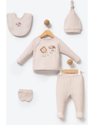 By Bubbles %100 Organik Pamuk Kumaş Baby Jungle Nakışlı 5 Parça Yenidoğan Hastane Çıkış Seti