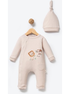 By Bubbles %100 Organik Pamuk Kumaş Baby Jungle Nakışlı Patiksiz Bebek Tulum