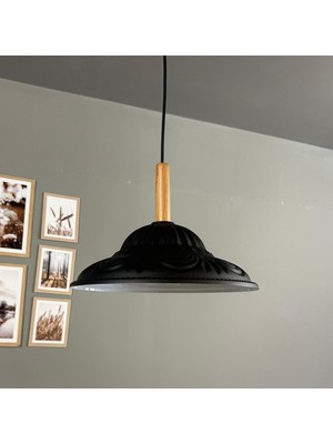 Bamyum Ralivo Siyah Metal Avize Tekli Ahşap Başlık Mutfak Modern Dekoratif Sarkıt Aydınlatma