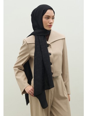 Fresh Scarfs  Oslo Pamuk Floş Jakarlı Şal Siyah