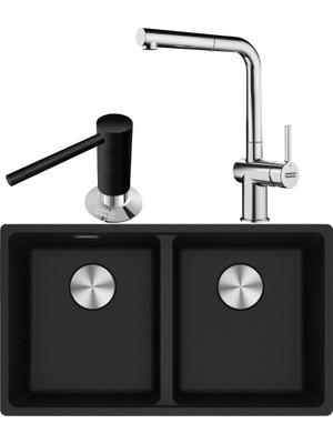 Franke Mrg 120-35-35 Granit Nero Renk Evye, Actıve Plus Doccıa 2.0 Krom Renk, Sıvı Sabunluk Nero Renk
