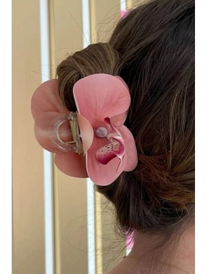 Leo'Stone Orkide Çiçeği Tasarım Kadın Mandal Toka Somon Pembe