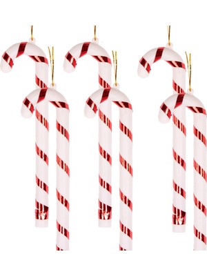 Empressco Yılbaşı Süsü Baston Seti, Kırmızı-Beyaz, 6'lı, Renkli, 4X17 cm