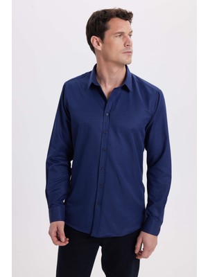 Tudors Lacivert Slim Fit Uzun Kollu Pamuklu Erkek Gömlek Günlük Kullanım İçin Kolay Ütü