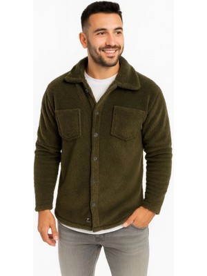 Erkek Pelüş Polar Hırka Gömlek – Yakalı, Ilik Düğmeli, Göğüs Cepli, Yumuşak Dokulu Kışlık Regular Fit Rahat Günlük Model - Haki