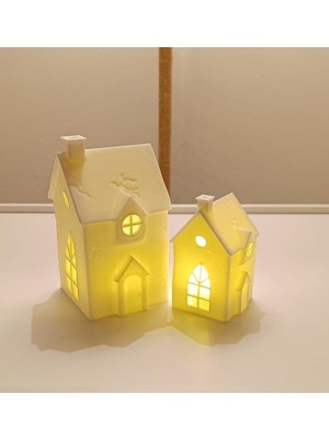 Kış Evleri Mumluk Noel Yılbaşı Süsü Dekoratif Biblo Tealight Ev Mumluk Seti Mumlar Dahildir