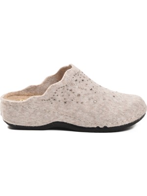 Ayakmod Bej Anatomik Keçe Kadın Ev Terlik K-10909 Z