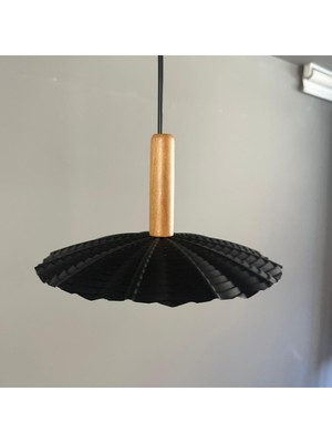 Bamyum Moriva Siyah Metal Avize Ahşap Başlık Tekli Rustik Cafe Modern Sarkıt Aydınlatma