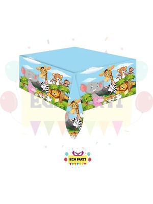 Zayna's Safari Temalı Baskılı Masa Örtüsü - Doğum Günü Parti Seti Malzemeleri