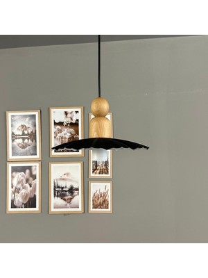 Bamyum Moriva Siyah Metal Avize Kalın Ahşap Boncuk Başlık Tekli Rustik Cafe Modern Sarkıt Aydınlatma