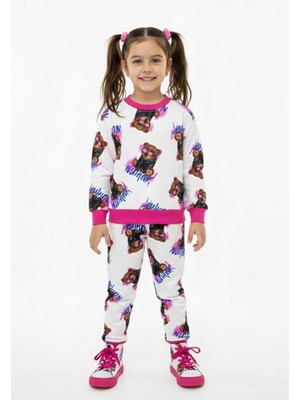 New Kids Ayıcık Baskılı 3 Iplik Şardonlu Kalın Kışlık Takım Kız Çocuk