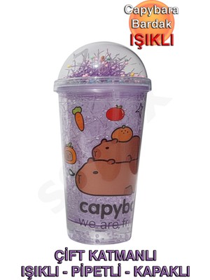 H2o Capybara Çift Cidarlı, Işıklı, Pipetli, Kapaklı Bardak