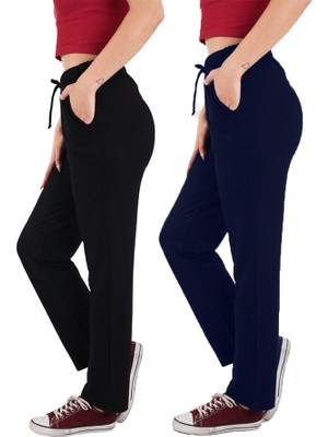 ASN Concept Kadın Viskon Kumaş 2'li Paket Siyah/lacivert Eşofman Altı (Büyük Beden Seçeneğiyle)