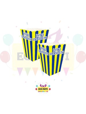 Zayna's Sarı Lacivert Temalı Karton Popcorn Mısır Kutusu 8 Li - Doğum Günü Parti Seti Malzemeleri