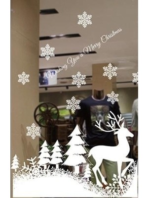 Empressco Yılbaşı Temalı Cam Sticker, Geyik, Çam Ağacı ve Kartaneleri, Statik Çekim Özellikli