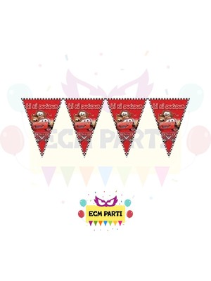 Zayna's Cars Arabalar Temalı Üçgen Flama - Doğum Günü Parti Seti Malzemeleri