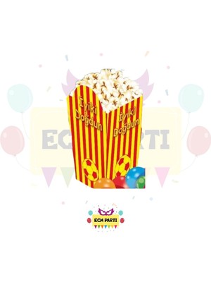 Zayna's Taraftar Temalı Sarı Kırmızı Karton Popcorn Mısır Kutusu 8 Li - Doğum Günü Parti Seti Malzemeleri