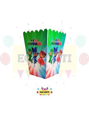 Zayna's Pijamaskeliler Temalı Karton Popcorn Mısır Kutusu 8 Li - Doğum Günü Parti Seti Malzemeleri