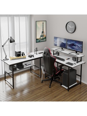 Yasmak 200-B Beyaz   L Masa, Oyun Masası, L-Tipi Bilgisayar Masası