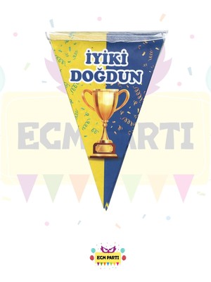 Zayna's Taraftar Sarı Lacivert Üçgen Flama - Doğum Günü Parti Seti Malzemeleri