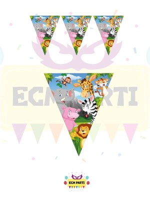 Zayna's Safari Temalı Üçgen Flama - Doğum Günü Parti Seti Malzemeleri