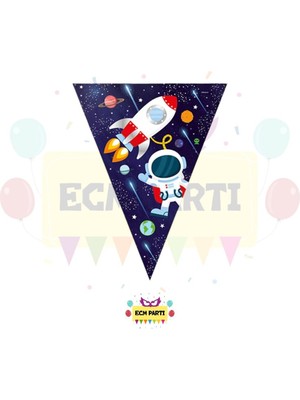 Zayna's Uzay Temalı Üçgen Flama - Doğum Günü Parti Seti Malzemeleri
