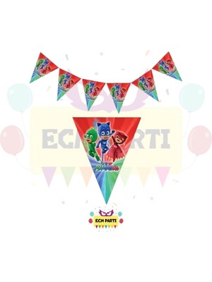 Zayna's Pijamaskeliler Temalı Üçgen Flama - Doğum Günü Parti Seti Malzemeleri