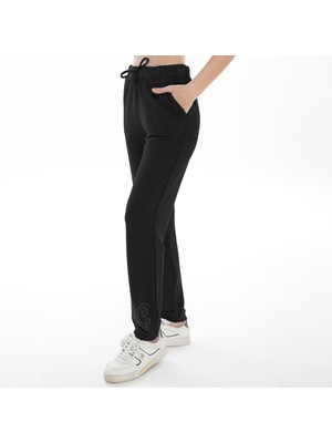 Asn Concept Kadın Paçası Taş Baskılı Siyah Renk Pantolon (Büyük Beden Seçeneğiyle)