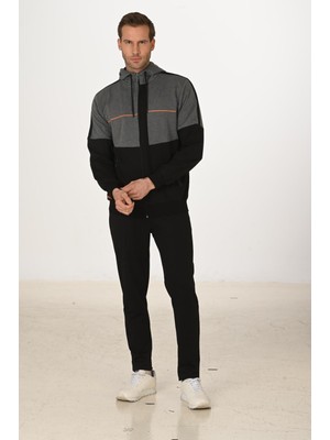 Marco Ferry Erkek Pamuklu Tam Fermuarlı Kapüşonlu Eşofman Takımı Siyah 5287-S