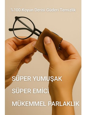 Zyla 5 ADET % 100 Koyun Derisi Güderi Gözlük, Telefon ve Tablet Temizleme Bezi   13 cm x 13 cm 5 Adet
