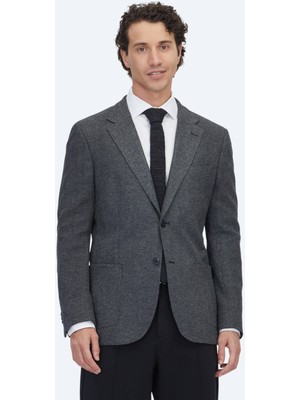 Kip Siyah Kareli Modern Fit Pamuk Karışımlı Örme Ceket