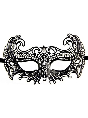 Zenvia Siyah Renk Lazer Kesim Üzeri Kristal Taşlı Metal Balo Parti Venedik Maskesi