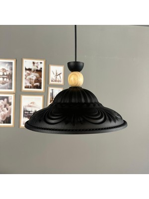 Bamyum Ralivo Siyah Metal Avize Tekli Ahşap Şapka Başlık Mutfak Modern Dekoratif Sarkıt Aydınlatma