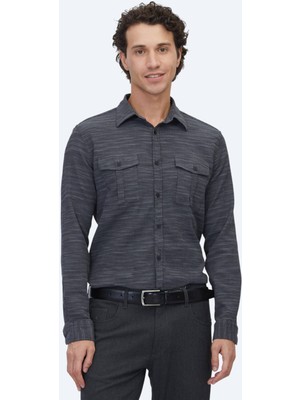 Kip Antrasit Regular Fit Dokuma Casual Pamuk Karışımlı Gömlek