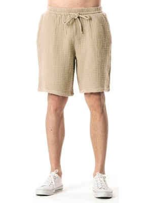 Eliş Şile Bezi Beli Lastikli Multi Diz Üstü Müslin Erkek Yazlık Şort Vizon Vzn