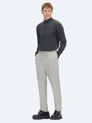 Bej Çizgili Dokuma Jogging Fit Casual Pantolon