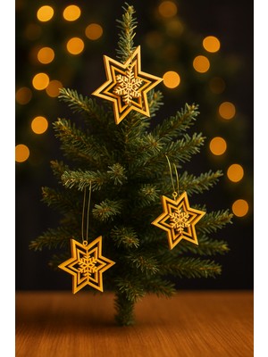 Empressco 3’lü Hareketli Yıldız Süsü Seti, 3 Boy, 3D Kar Tanesi Detaylı, Ipli