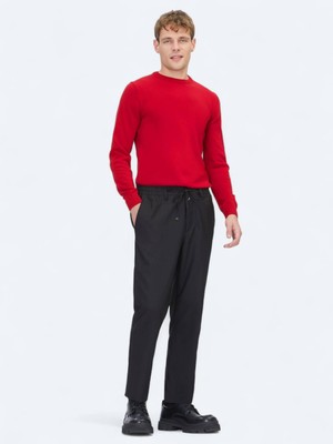 Siyah Düz Dokuma Jogging Fit Casual Pantolon