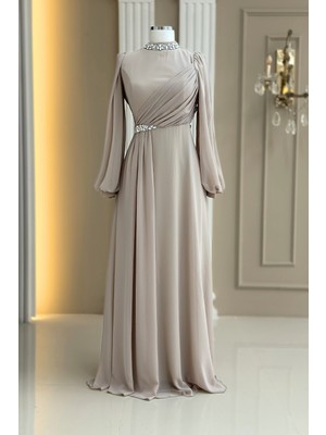 Amine Hüma Peri Abiye Elbise Bej