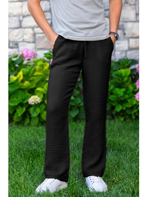 Eliş Şile Bezi Beli Lastikli Multi Çift Cepli Müslin Kadın/erkek Unisex Yazlık Pantolon Siyah Syh