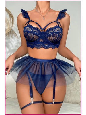 Veille Dantelli Tül Etekli Askılı Iç Giyim Takımı – 3 Parça Set