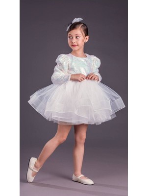 Şifon Detaylı Kız Çocuk Abiye Elbise